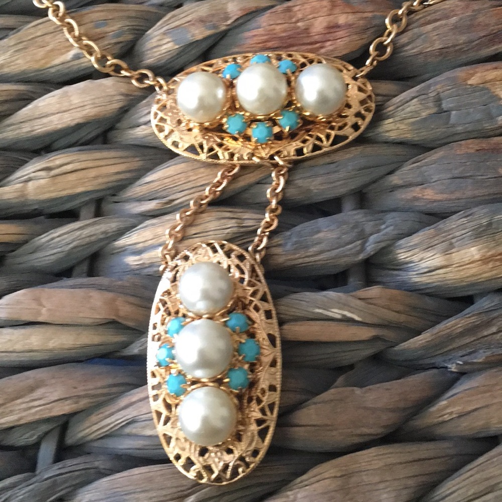 vintage Hobe pearl & turquoise bracelet and ring